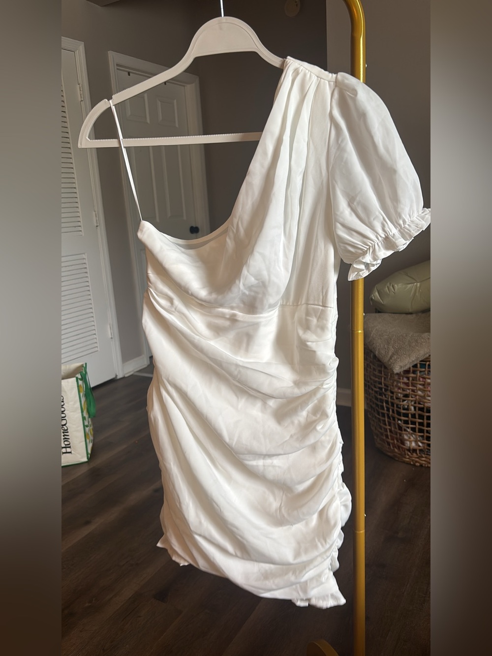 Hello Molly White One-Shoulder Ruched Mini Dress